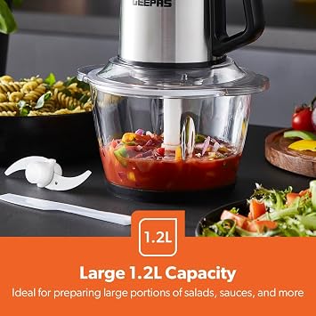 GEEPAS 500W Mini Food Processor 1.2L Glass Jar Bowl & 3 Speed Mini Chopper