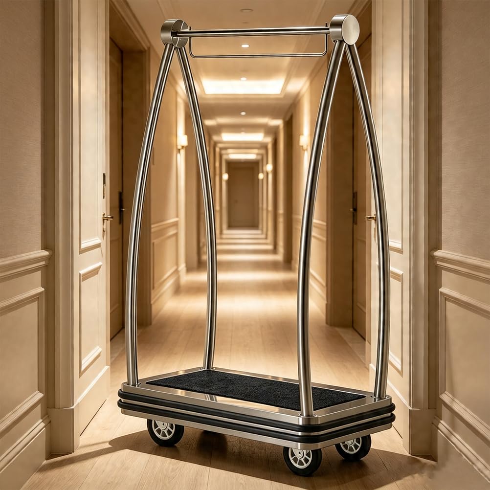 Carrello portabagagli dell'hotel Carrello del facchino | Telaio in acciaio inossidabile, con ruote silenziose da 6", per usi commerciali di hotel e resort