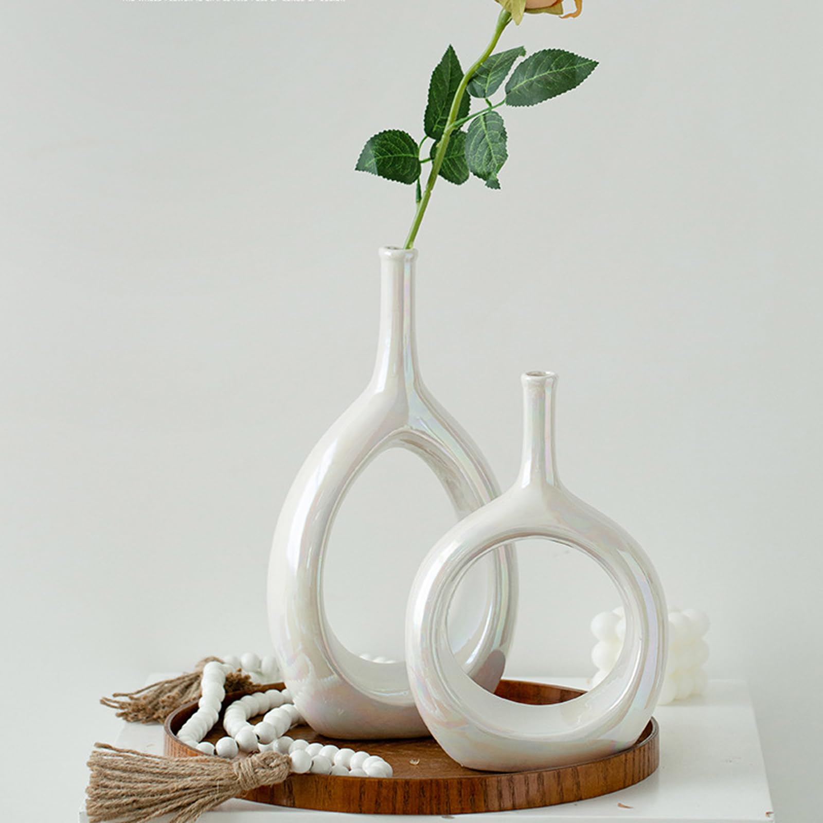 Wazony ceramiczne Kolorowe wazony Nadaje się do trawy pampasowej, suszonych i świeżych kwiatów Wazony do biura, stołu jadalnego, dekoracji i na wesele,White g