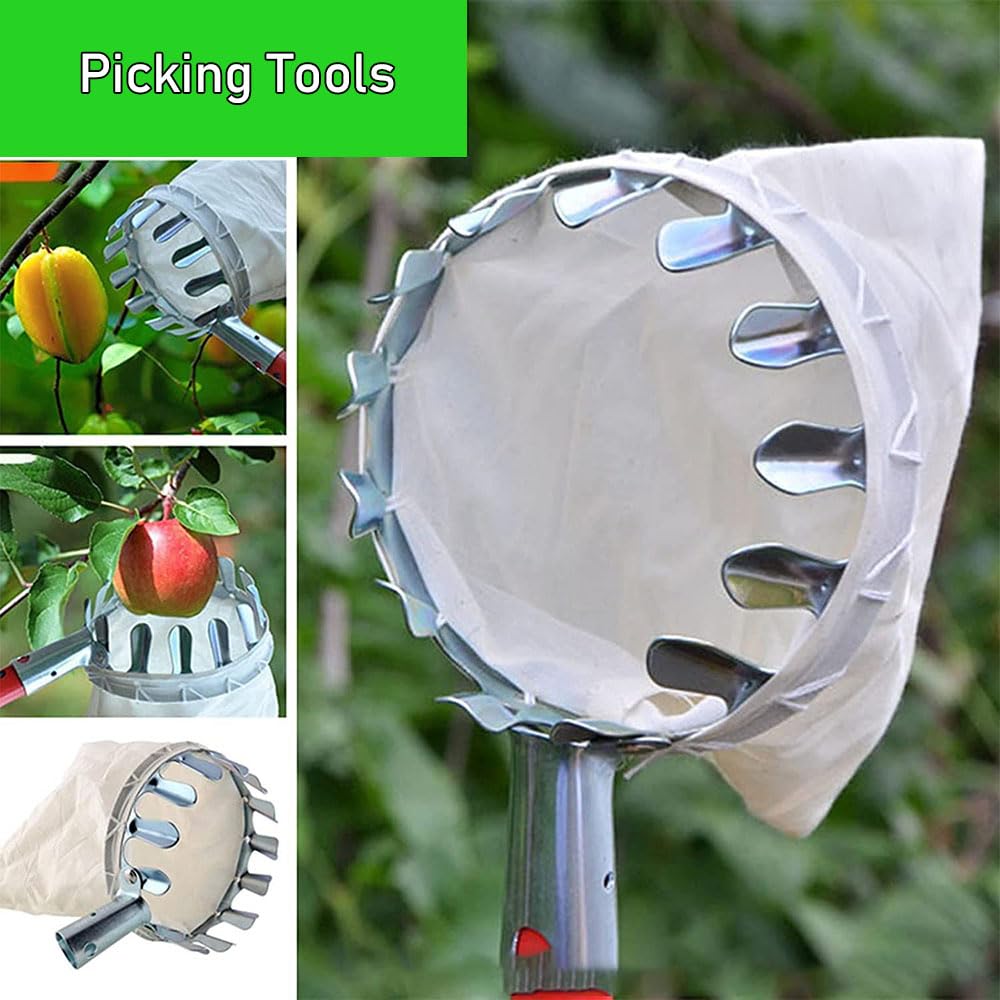 NEWFUN Raccogli Frutta Telescopico,Raccogli Frutta,Raccoglitore di Mele,4.2 m Bastone Raccogli Frutta,Acciaio Inox,Facile da Montare,Strumento di Raccolta della Frutta a Risparmio di Lavoro per Mele