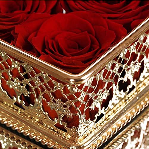 Enchanted Real Preserved Forever Roses In Vintage Heart Shaped Rose Gold Glass Jewelry Box, Fresh-Cut Eternity Flowers That Last Years, Valentine’s Day, Mother’s Day, For Her (Rainbow) #TOP7