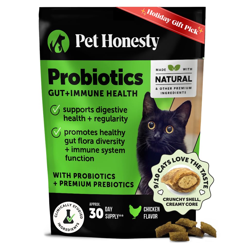 Cat Probiotics Gut + Immune Health Chews – Crunchy & Creamy Cat Treats for Digestive Health, Gut Flora & Constipation Relief – Supports Immunity, Regularity, & Healthy Digestion, 30-Day Supply Chicken