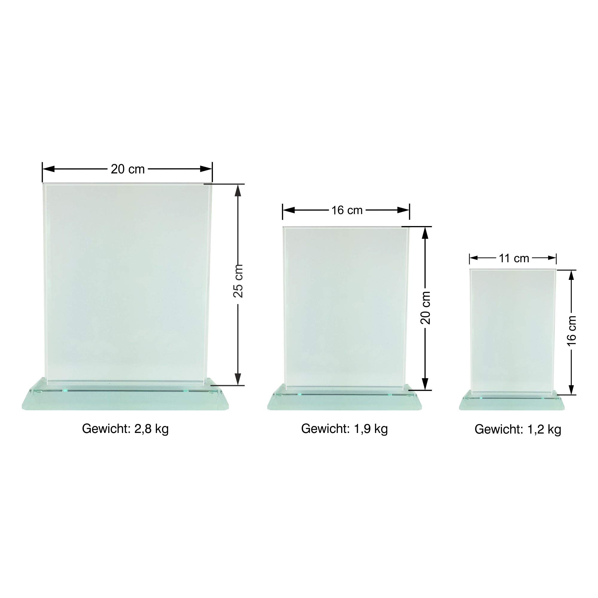 Glaspokal, Glastrophäe, Rechteck aus Jadeglas für Jubiläum, Sieger, Ehrung, Danksagung, Turnier