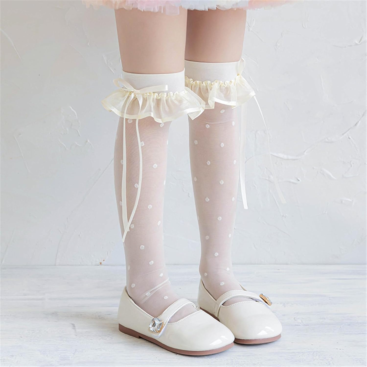 Girl Kneehigh Socks Ribbon Bowknot Socks Soft Thin Spring Breathable Silk Lace