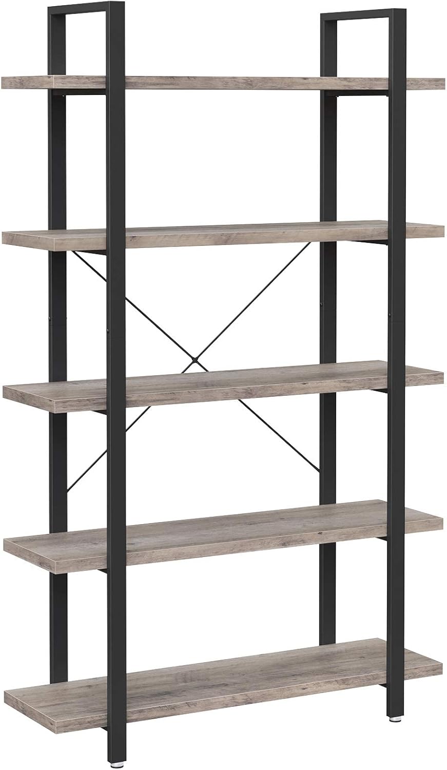 VASAGLE Bookshelf, 5Tier Industrial Stable Bookcase, Storage Rack