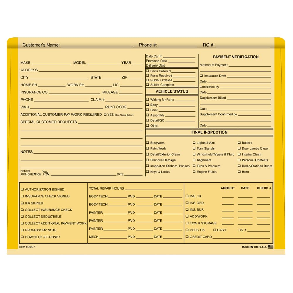 Color Edge Body Shop Deal Jackets – Heavy Duty Automotive Deal Folders 12" × 9-3/8" with 1/2" Expansion – 100# Buff Stock Vehicle File Jackets for Car