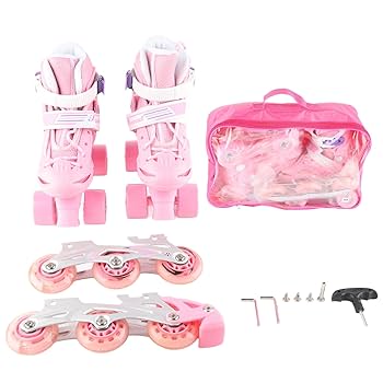 Amazon | ピンクのローラースケート、安全な2 in 1ローラー