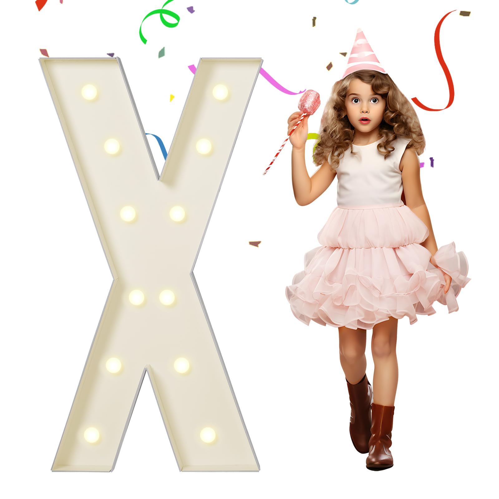 eufony Letras de marquesina de 4 pies, letra X grande para decoraciones de fiesta de cumpleaños, letras gigantes iluminadas para quinceañera, decoración de fiesta de aniversario, letra X de 4 pies con