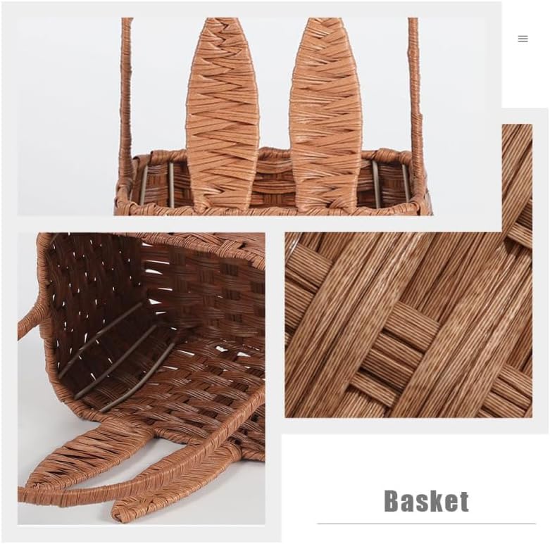 Miniatura 7 de Cabilock Cesta tejida de mimbre con asas en forma de oreja de conejo, cesta para servir picnic, cesta de flores de ratán de hierba marina, cesta