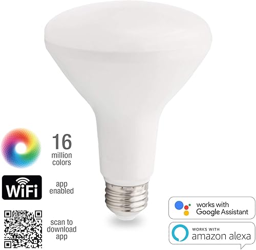 Miniatura 2 de Maxxima Luvoni Smart WiFi LED BR30 Bombilla multicolor, compatible con Google HomeAlexa, equivalente a 65 W, 650 lúmenes, regulable, CCT 2000K-5000K