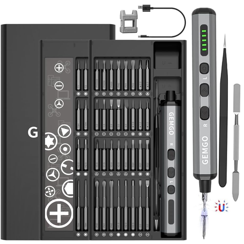 Mini Precision Electric Screwdriver Set GEMGO 68 in 1 Small Power Screwdriver Cordless Rechargeable - Magnetic Case 5