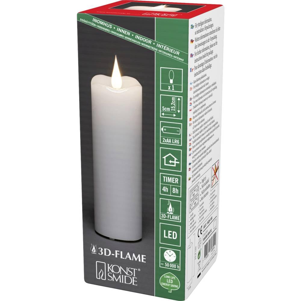 Konstsmide Slim Battery Candles / 3D Living Light/Battery Operated Flickering Moving Flame Candle/Real Wax / 4 or 8 Hour Timer Function / 15.2 x 5 cm/Warm White