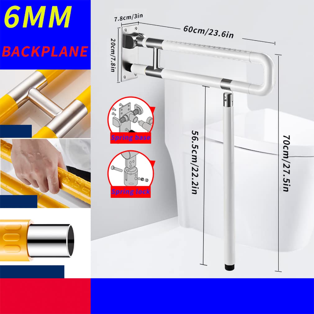 Asa De Seguridad para Baño Barra de Apoyo para Inodoro Barra abatible inoxidable adaptado a minusvalías Agarraderas asidero plegable resistencia al deslizamiento,blanco (60cm)