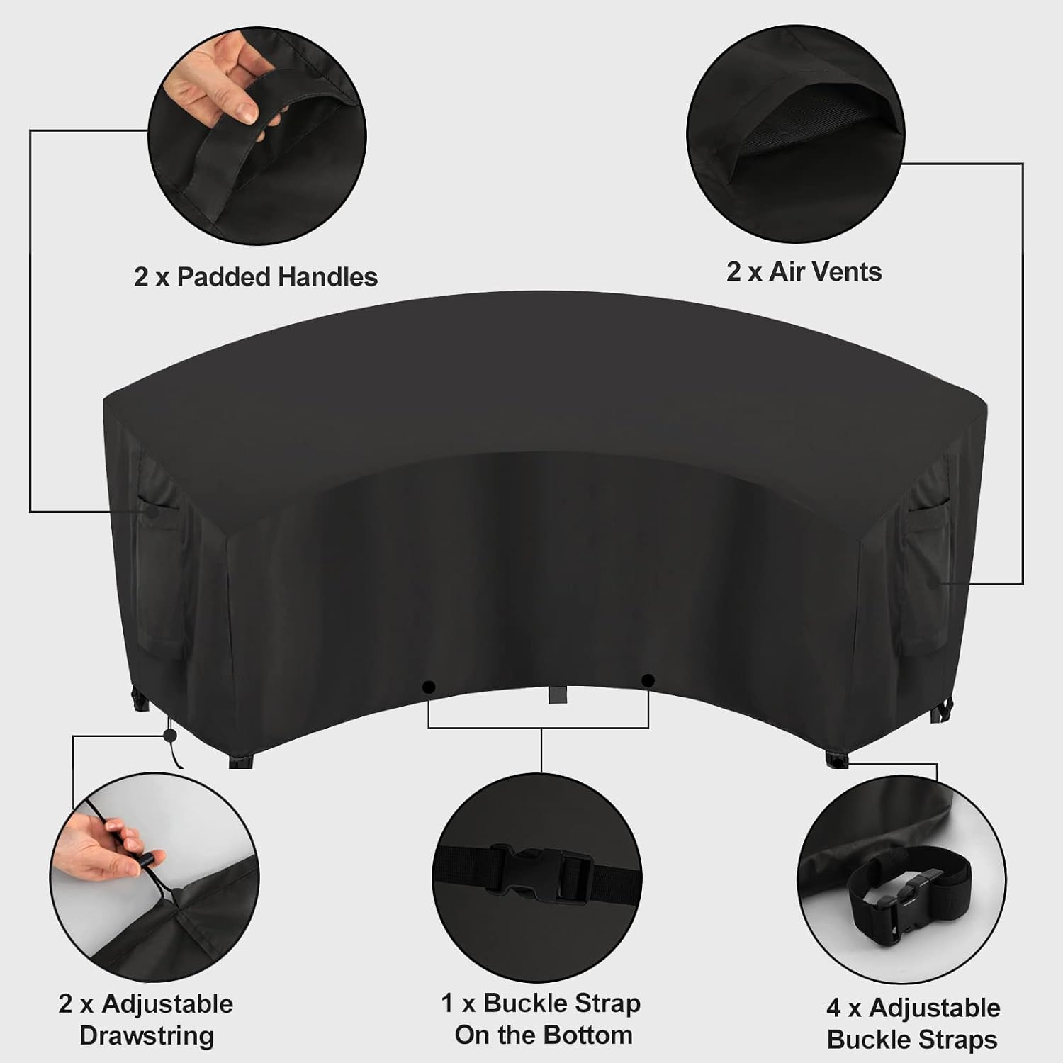 OutdoorLines Waterproof Curved Outdoor Sectional Cover - UV Resistant Windproof Patio Sectional Sofa Covers for Deck, Lawn and Backyard, Heavy Duty Furniture Covers (120Lx36Dx38Hx82FL, Black)