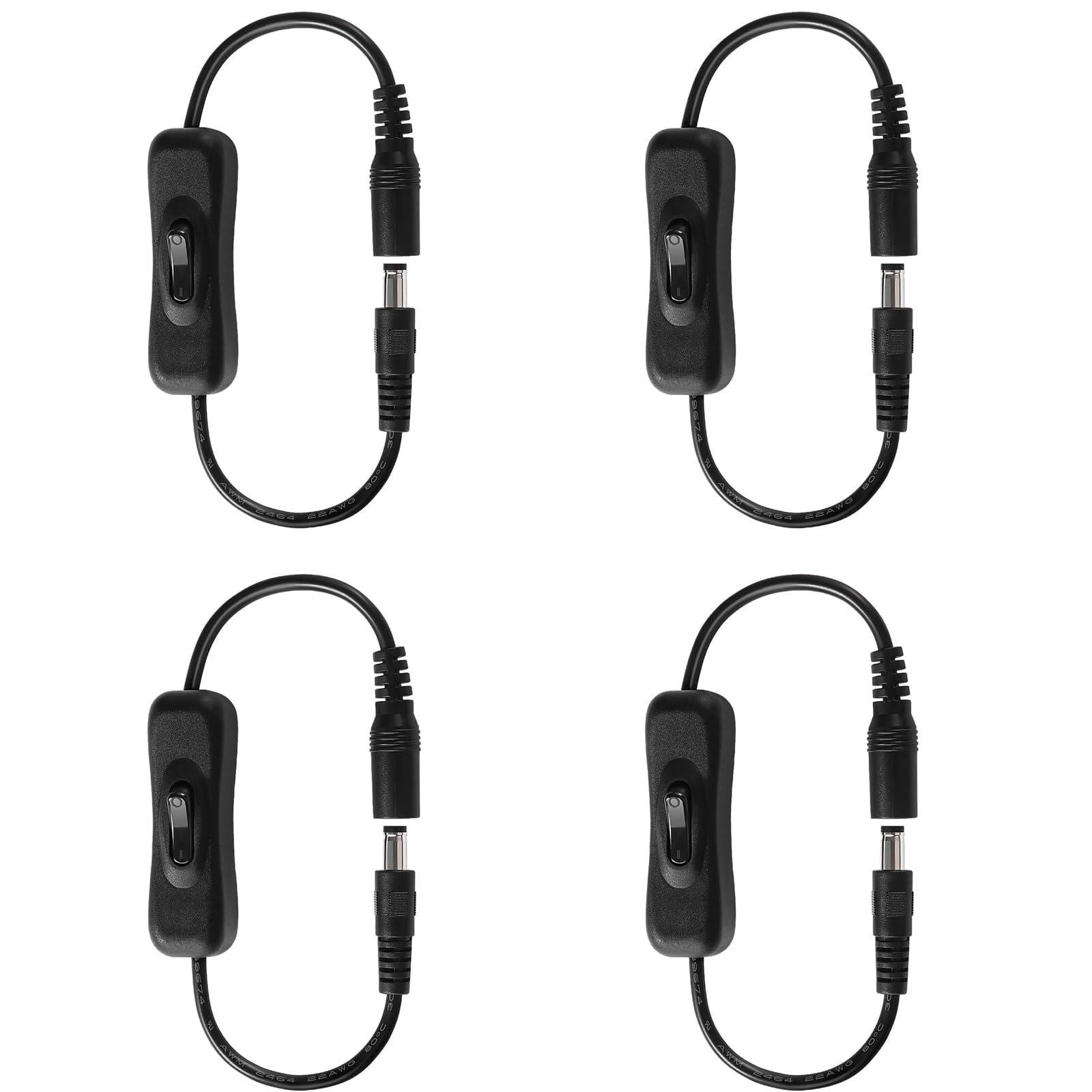 DC Inline-Ein/Aus-Schalter 5.5 x 2.1 mm 4 Stück, 12V DC Power Inline Kabel mit Schalter, Männlich zu Weiblich,C Buchse Stecker Verbinder Kabel Wippschalter für LED Streifen und andere 24V Geräte