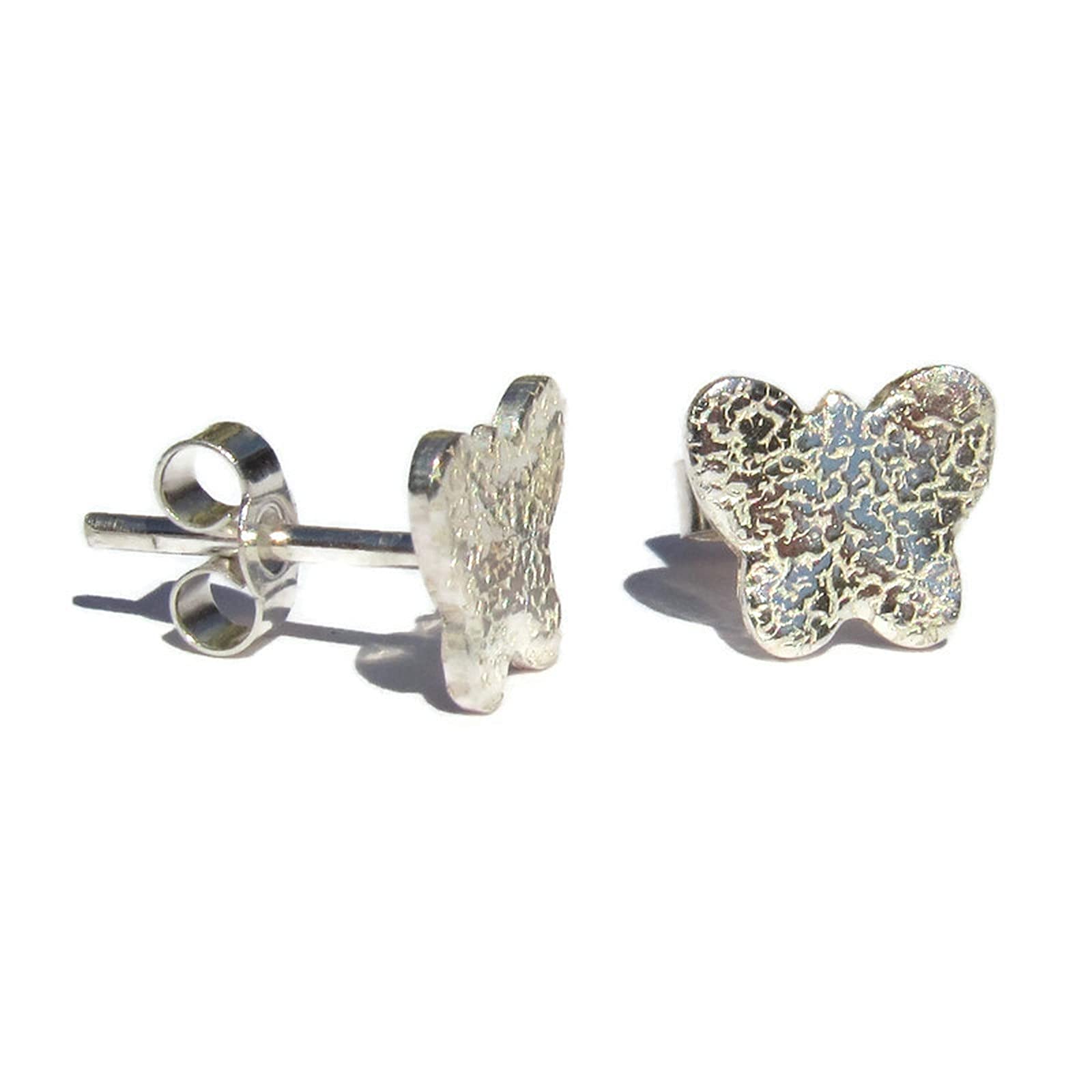 925 Sterling Silver Patterned Butterfly Stud Earrings - Handmade in UK Gift Box and Bag - Lesley H Phillips