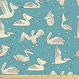Lunarable Pelican Fabric by The Yard, Aquatic Nature Theme Birds and Little Fish on Ocean Inspired Background, Decorative Fabric for Upholstery and Home Accents, 1 Yard, Black Cream