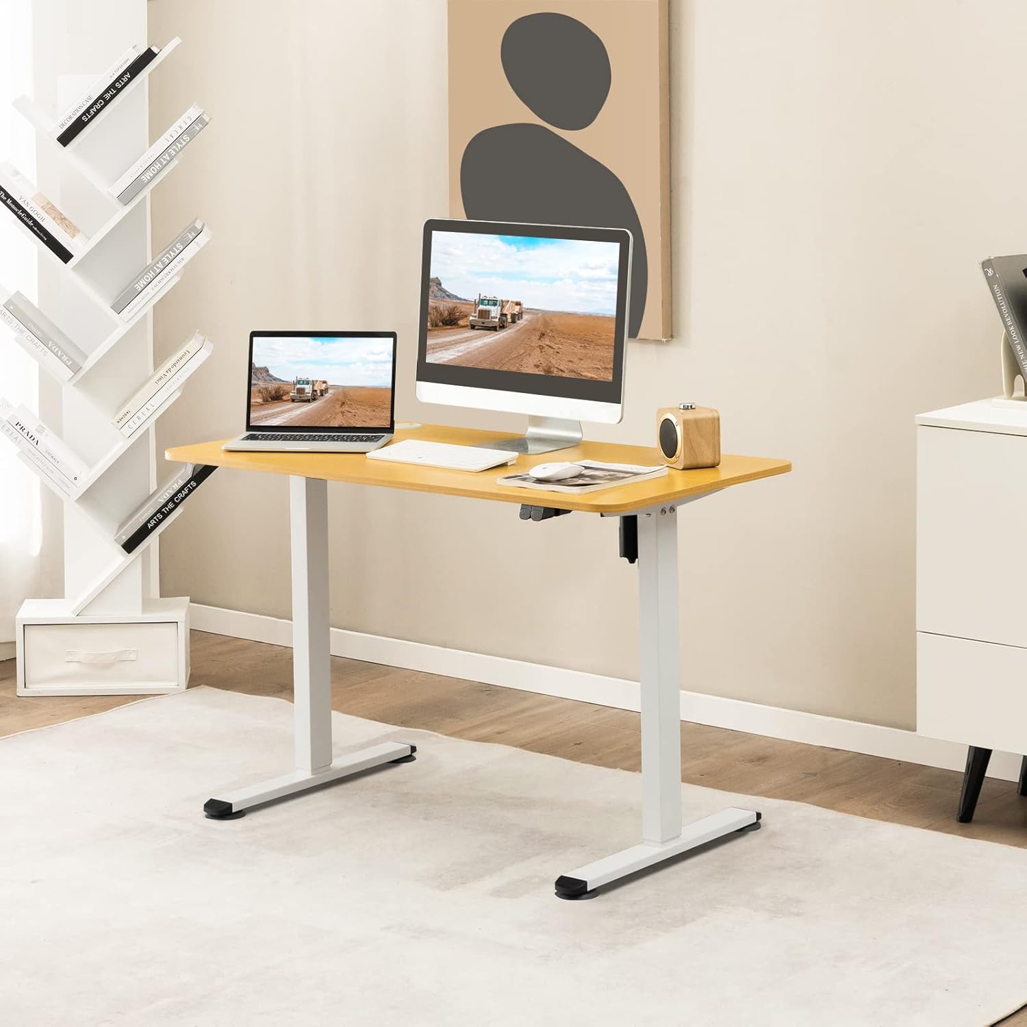 Tangkula Electric Standing Desk, Ergonomic Height Adjustable Sit Stand Desk, Built-in Cable Management Hole, Home Office Standing Workstation with Anti-Collision Design, Stand up Table