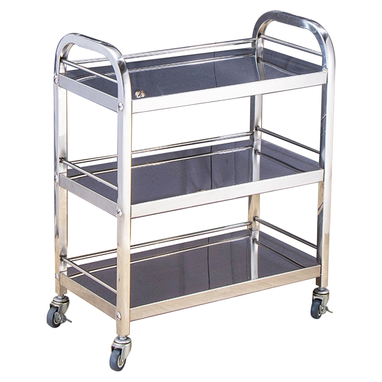 asdchZen Stainless Steel Utility Cart Stainless Steel Cart With Wheels 3 Tier Movable Dining Cart Work Table With Swivel Casters Utility Cart For Salon
