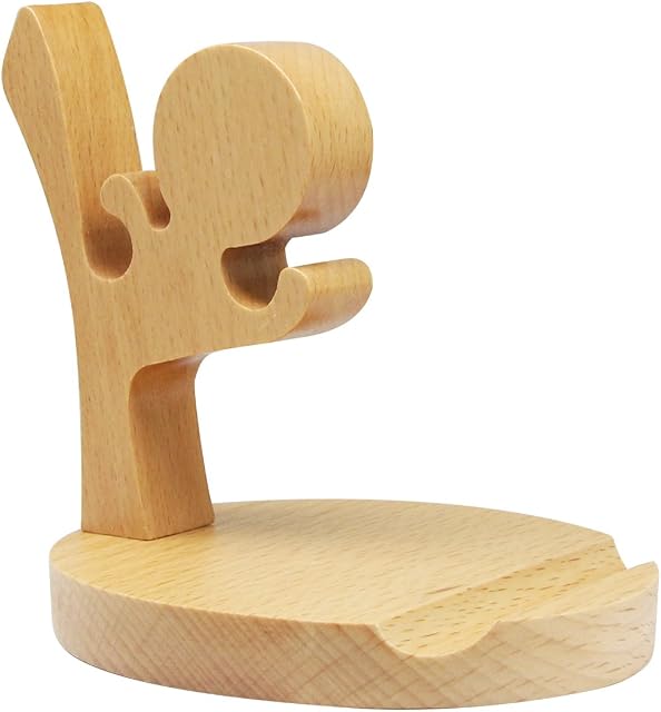 QiCheng&LYS Wooden Mobile Phone Holder, Mobile Phone Charging Stand Tablet Stand, Creative Kung Fu children, Health and Environmental Protection