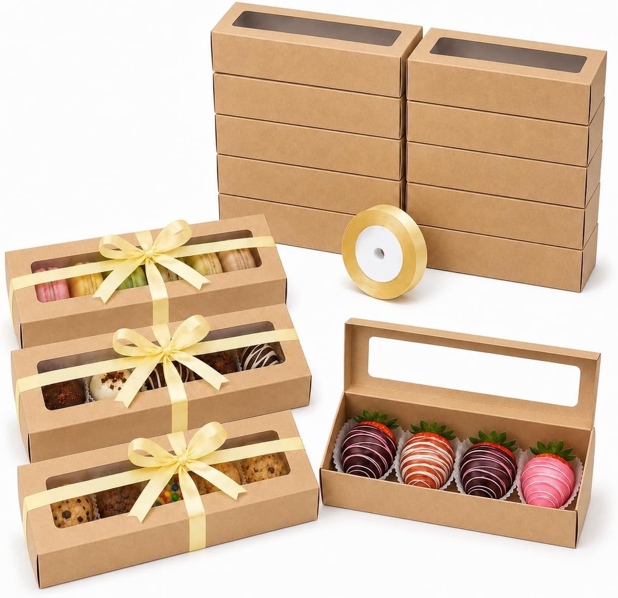 NPLUX 25 Pack Halloween Bakery Boxes, 7.2x2.1x1.9 Macaron Boxes for Gifts