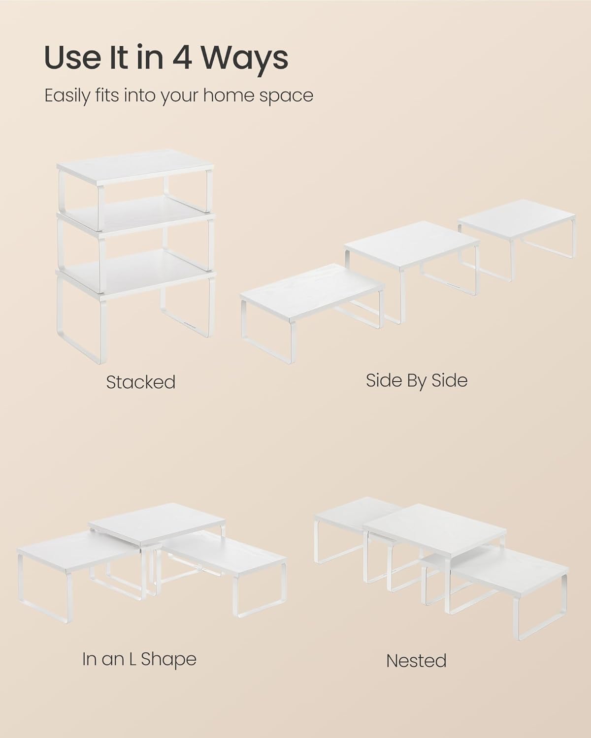 SONGMICS Cabinet Organizer Shelf, Set of 3 Kitchen Counter Shelves, Kitchen Storage, Spice Rack, Stackable, Expandable, Snow White and Matte White UKCS220W01 - Image 7
