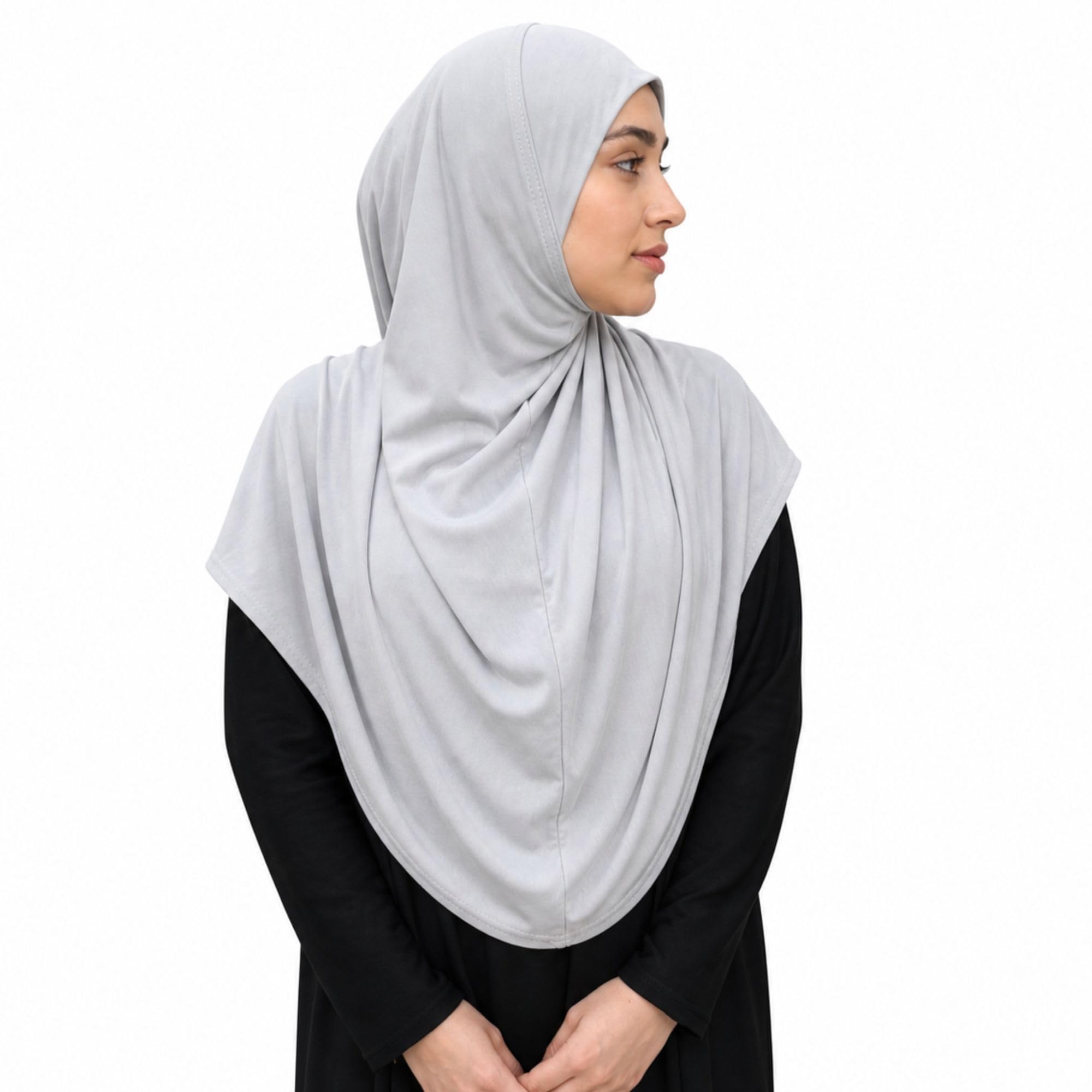 Yaqeen One Piece large Hijab cotton/Jersey women instant Amira Khimar Instant scarf islamic salah prayer clothes (Light Grey)
