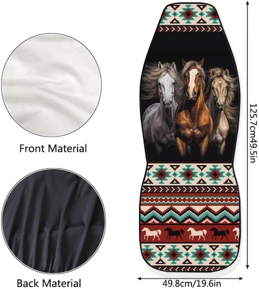 Three Horses Front Car Seat Covers Set of 2 Aztec Geometry Front Seat Protector for Men Women Full Wrapping Edge Seat Covers Universal Fit for Most Cars
