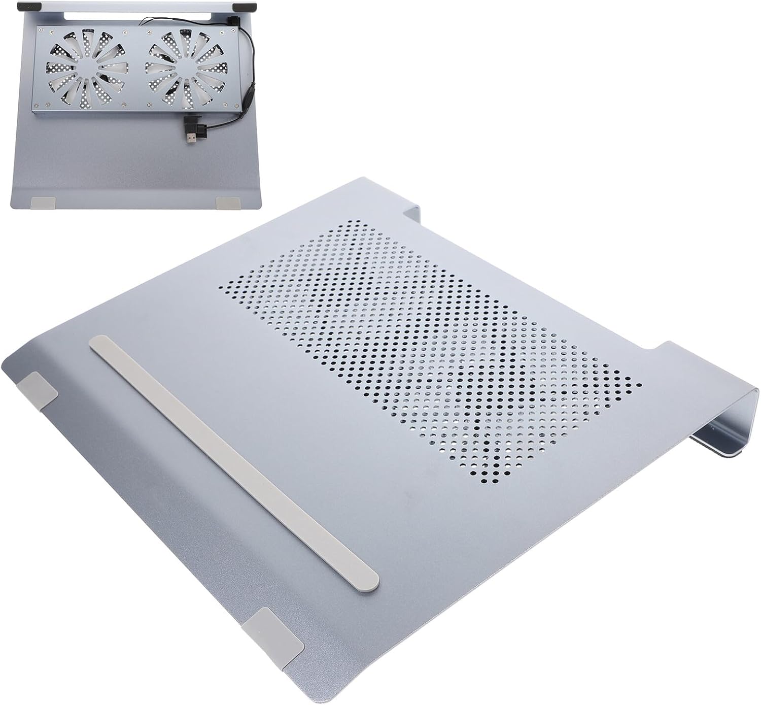 Aluminum Alloy Laptop Cooler Stand with Quiet RGB Fan, Ventilated Cooling Pad for Gaming and Office Notebooks, Gray Notebook Riser Compatible with Laptops