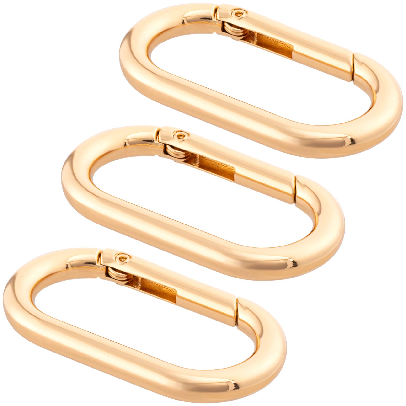STSTR 3 PCS Oval Spring Ring Clips, Gold Metal Keyring Purse Clip, Heavy Duty Opening O Ring Carabiner for Keychains, Buckle Clasp for Backpacks, Purse, Keys, Bag Strap