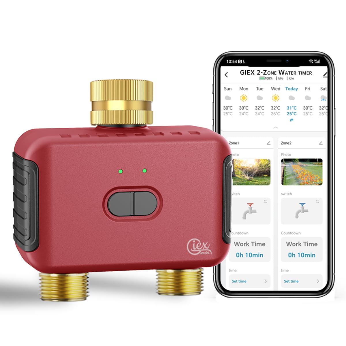 [ZIGBEE Gateway Erforderlich] GIEX ZIGBEE 2-ZONEN Bewässerungstimer (Ohne Gateway), intelligenter Gartenbewässerungsregler für Schläuche, kompatibel mit TUYA, Smart Life, ZHA und Z2M
