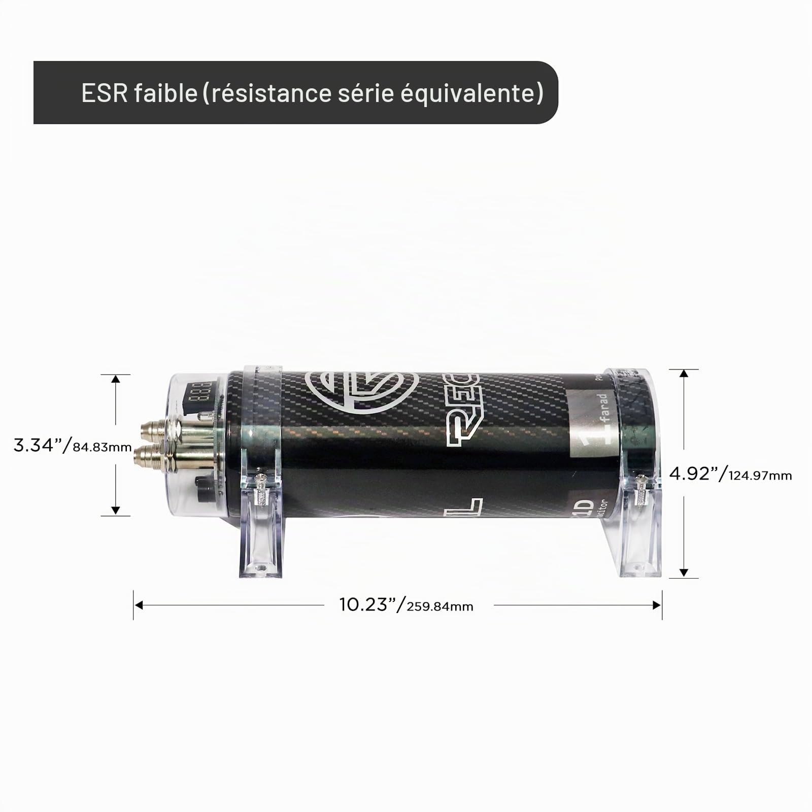 RECOIL R1D Condensateur de Stockage d'Énergie pour Ampli Audio 1.0 Farad, Voltmètre Numérique Bleu, pour Systèmes jusqu'à 1000W