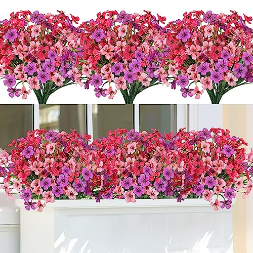 Weldomcor 9 flores artificiales para exteriores, 3 colores, resistentes a los rayos UV, resistentes a la intemperie, ramo de flores para jardín, balcón, ventana, hogar, fiesta, decoración
