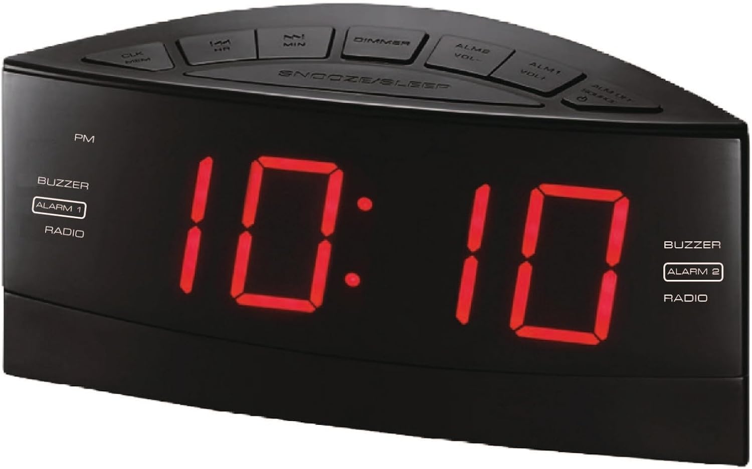 HANNLOMAX HX-100 Twin Alarm Clock, AM/FM Radio, Crimson LED 1.8 Inches Jumbo Show, Aux-in, Sleep & Snooze Operate, Dimmer Management, AC Operation solely.