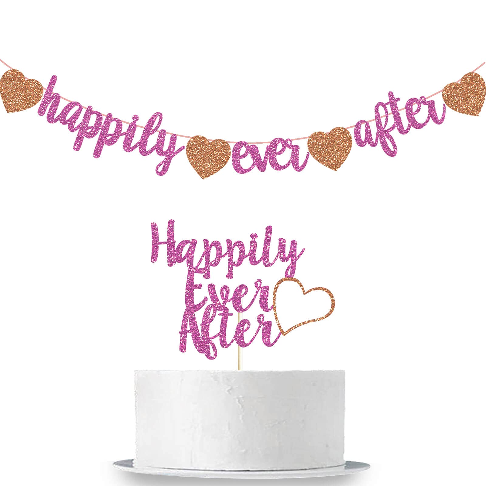Happily Ever After Banner Rose Red Glittery Love Laughter and Happily Ever After Cake Topper Bachelorette Engagement Wedding Bridal Shower Happily Ever After with Heart Theme Party Decoration Supplies