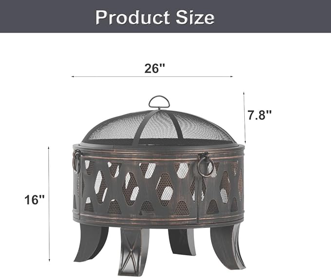 Brasero de Metal de 66 cm para Jardín con Parrilla y Pantalla miniatura 2