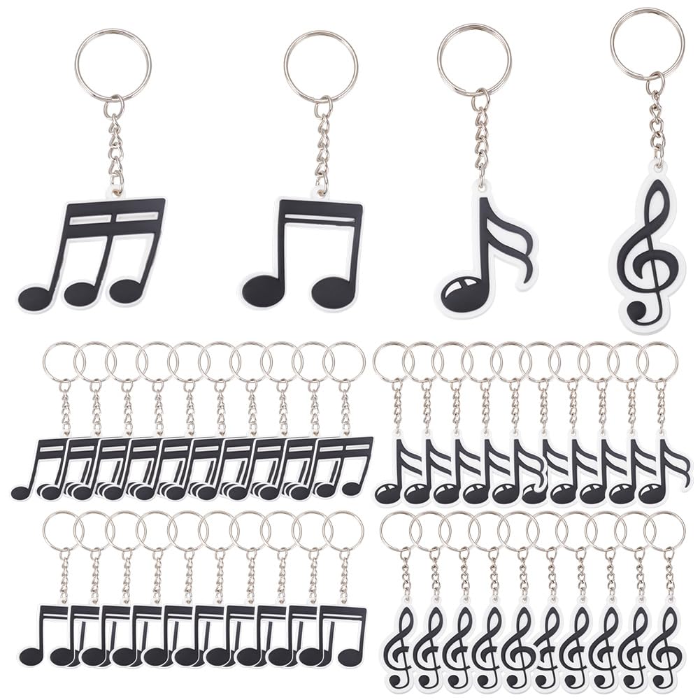 FREEBLOSS 100 llaveros de notas musicales, 4 estilos de PVC, colgantes para bolsa de regalo de fiesta para profesores y amantes de la música