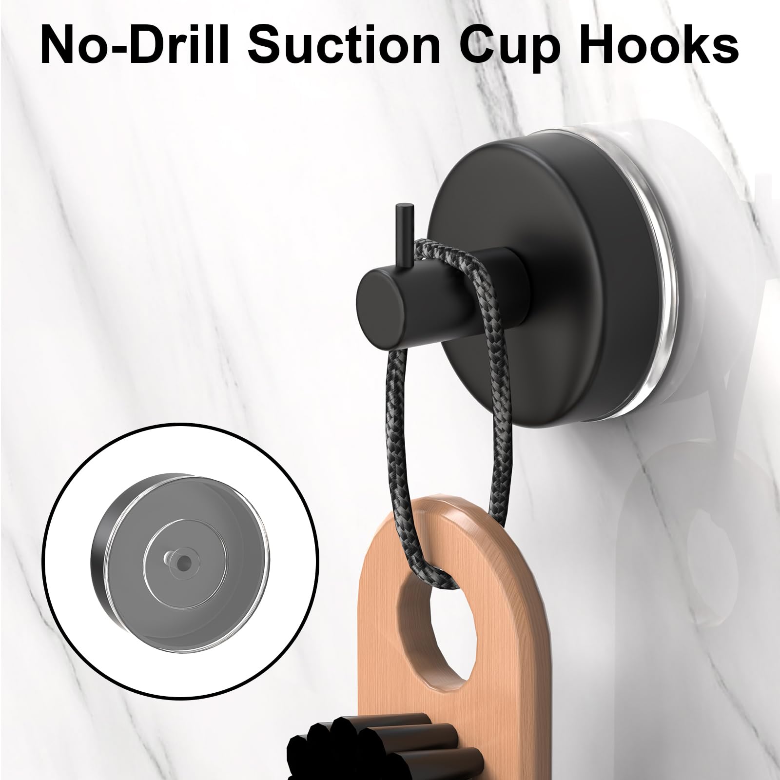 HUFEEOH Ganchos con ventosa para ducha, paquete de 4 ganchos extraíbles para toallas para ducha interior, ganchos de toalla sin taladrar para baño, ducha, montaje en pared (negro)