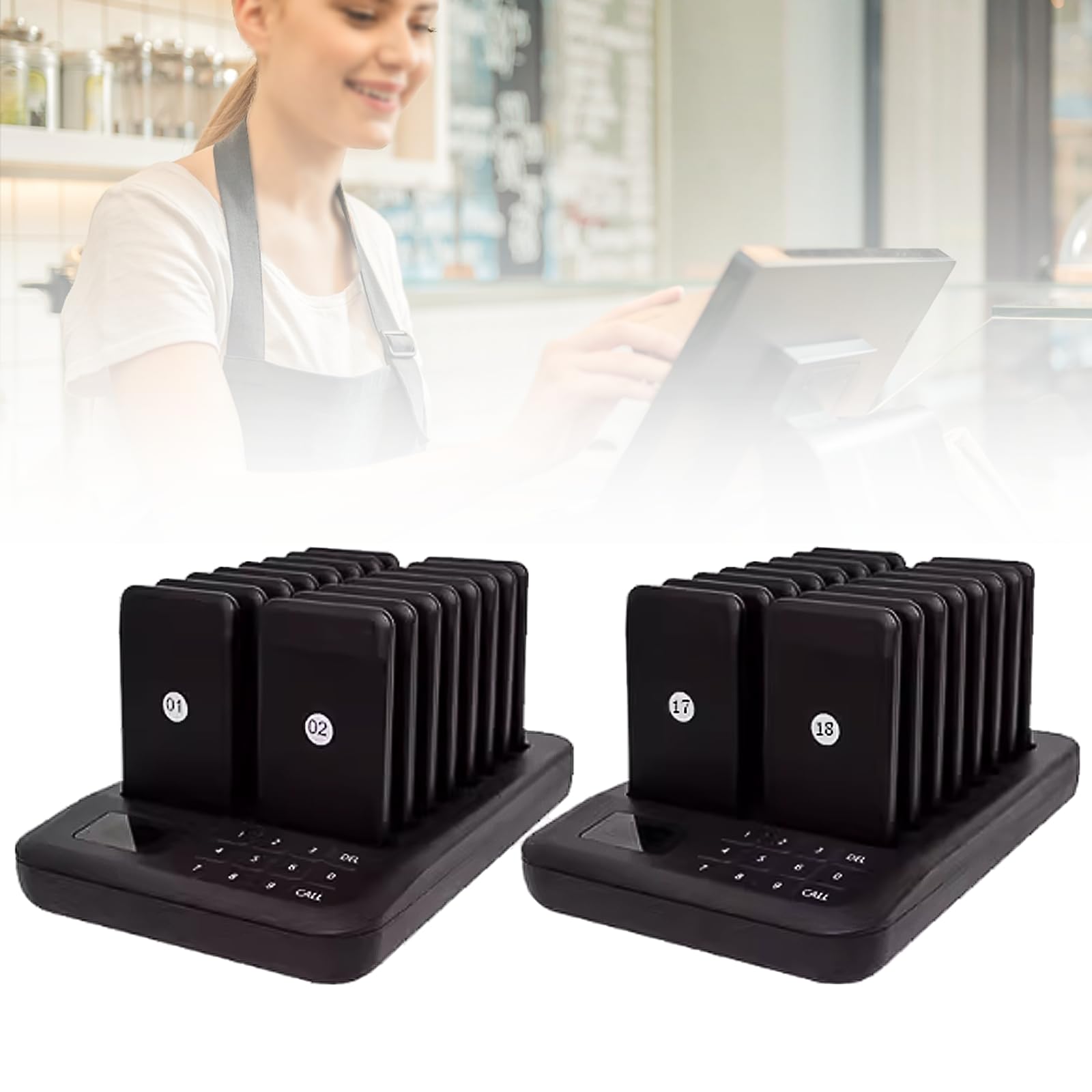 Buzzer Calling System, Restaurant Wireless Pager, 3 Calling Modes - Light/Vibration/Sound, Suitable for Queues Waiting for Service, Calling Customers from a Distance, 40pcs,Black