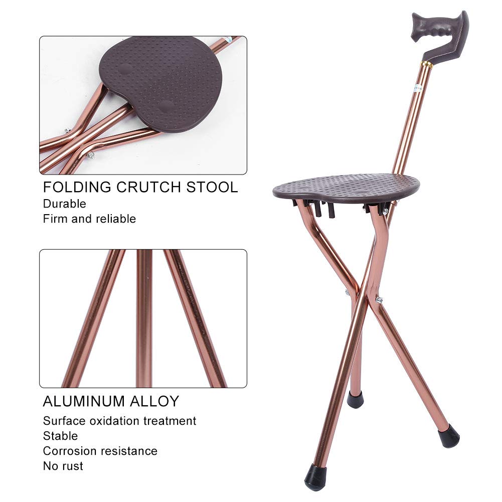 Asiento plegable de caña de 3 patas con bastón de paseo y funda antideslizante de aleación de aluminio, para personas mayores
