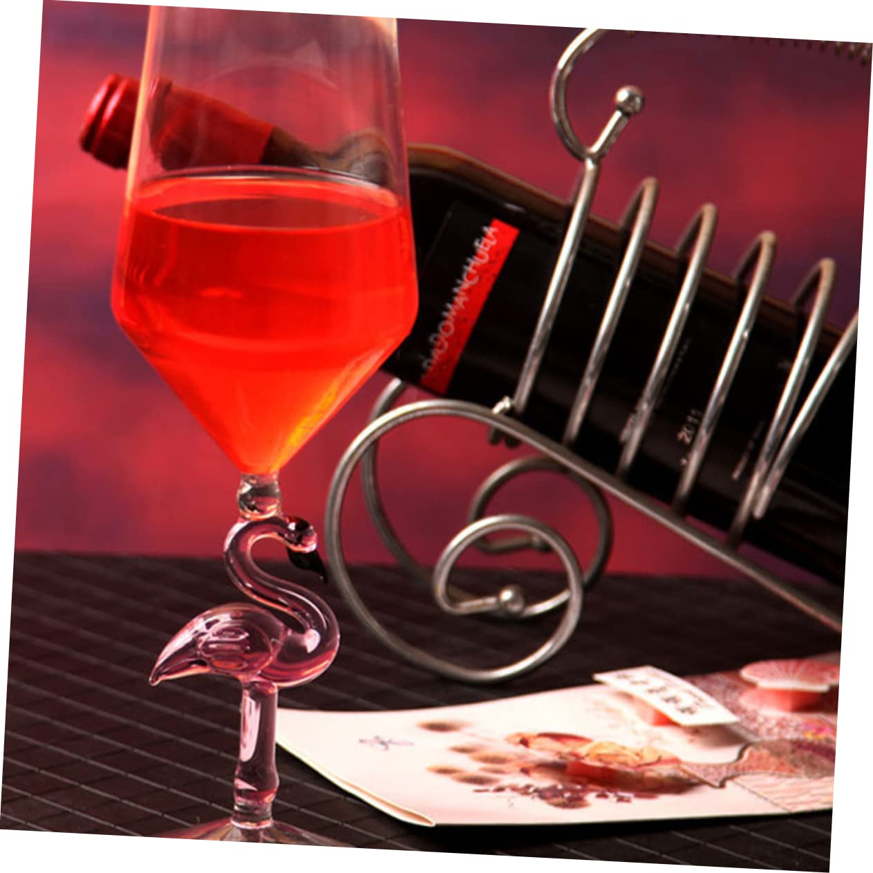 PRETYZOOM 2 Copas de Vino de Vidrio, 330ml, Diseño de Flamenco Rosa, Resistentes al Desgaste, para Fiestas y Bares