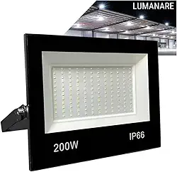 Refletor Led Holofote 200w Luz Branco-frio 6500k Resistente A Chuva Econômico Fácil De Instalar Carcaça Preta Ip66 Jardim Fachada Quintal