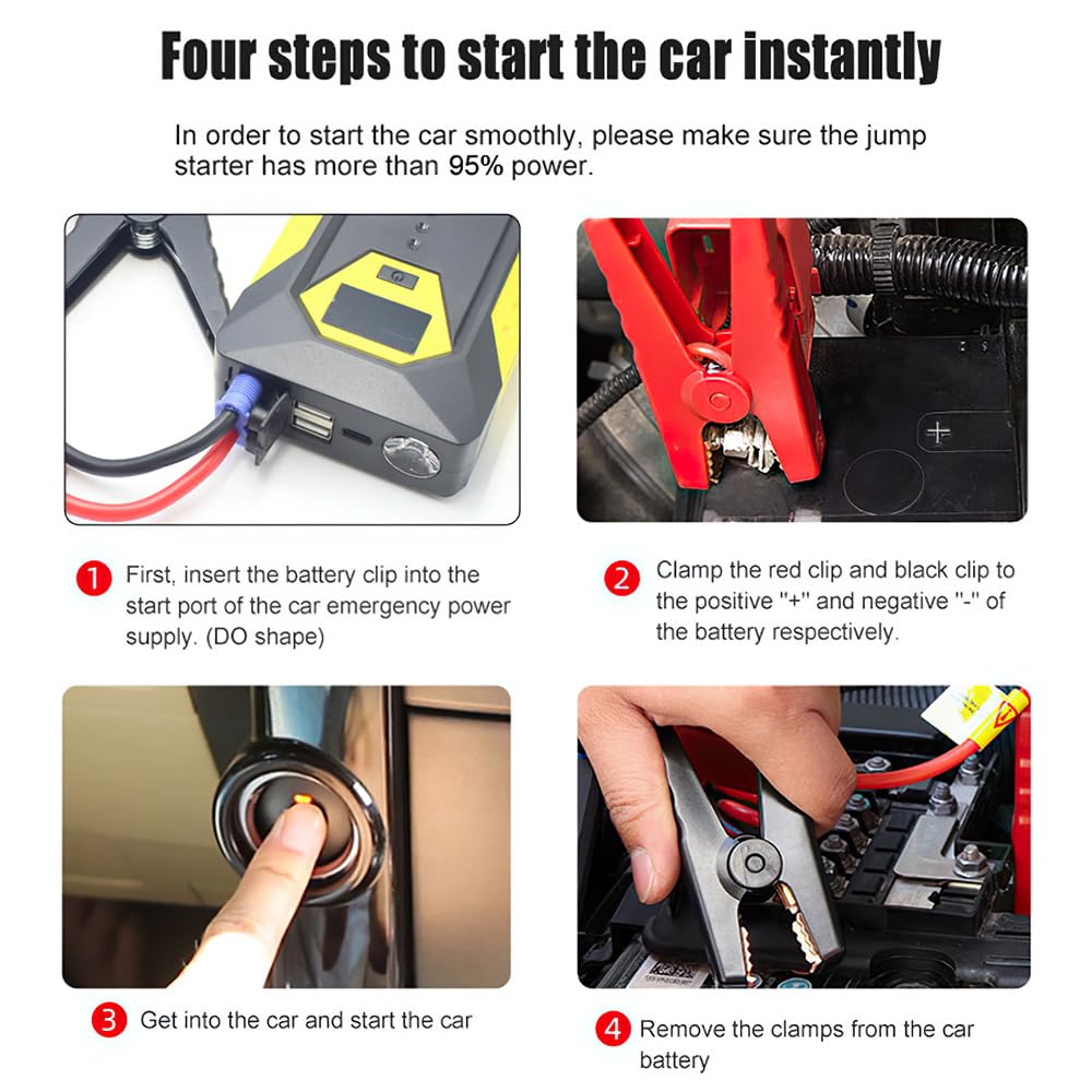 Booster Batterie Voiture 26800mAh 800A, Jump Starter Portable, Demarreur Batterie Voiture (Jusqu'à 6.0L Essence Ou 5.0L Gazole), avec Pinces De SûReté Intelligentes Lampe à LED