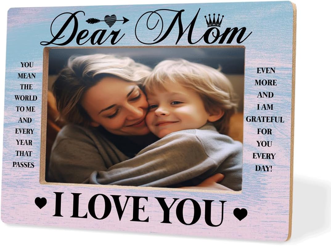 Mom Frame Dear Mom You Mean The World To Me Wooden Photo Frame Heartwarming Mother’s Day Gift Birthday Present Thanksgiving & Christmas Gift Family Keepsake Warm Home Office Table Decor 8X6 Inches