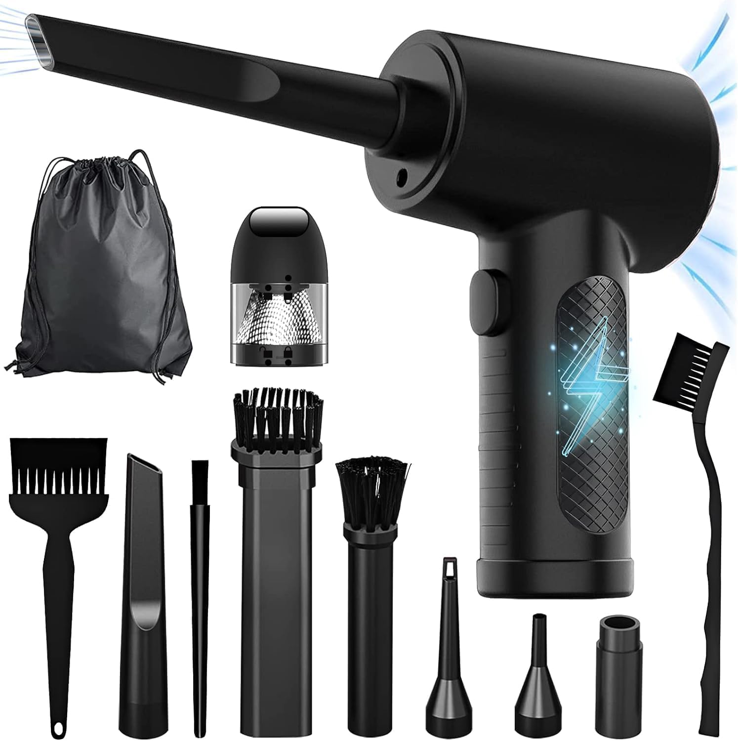 Compressed Air Duster,Car Vacuum，Electric Air Duster and Vacuum 2 in 1, 3 Speeds 100000 RPM Cordless Air Blower, Reusable Air Duster for Computer, Keyboard, Swimming Ring, Car with LED Light-image-48