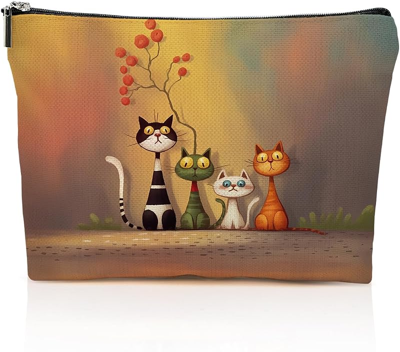 Necessaire estampada de gatos YRZGBNM com zíper, para cosméticos e viagem
