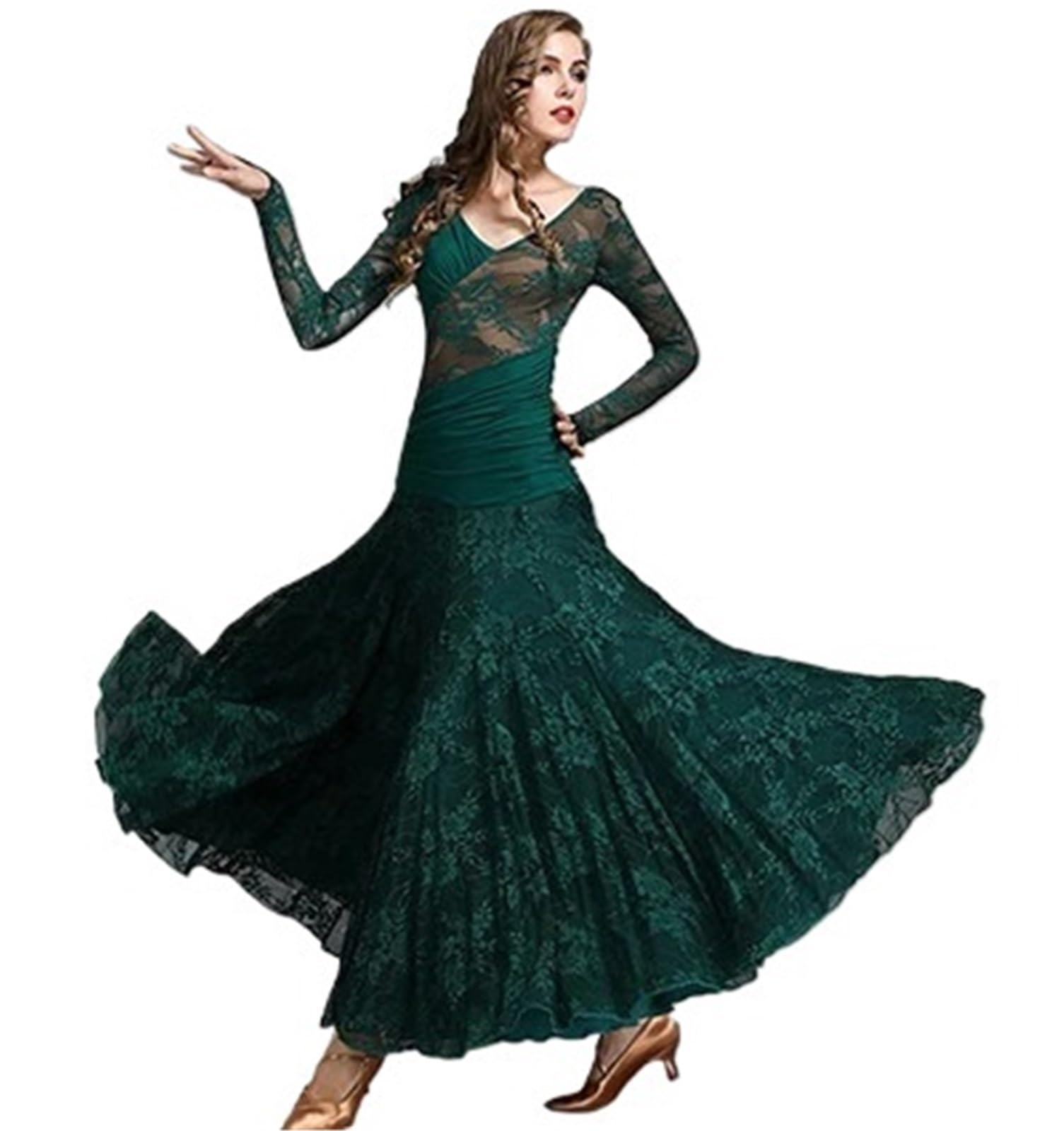 Abito da Ballo da Sala per Donna Costumi Moderni in Pizzo da Donna, Standard Nazionale, Abiti Ballo for Valzer, Swing Grande, Competizione