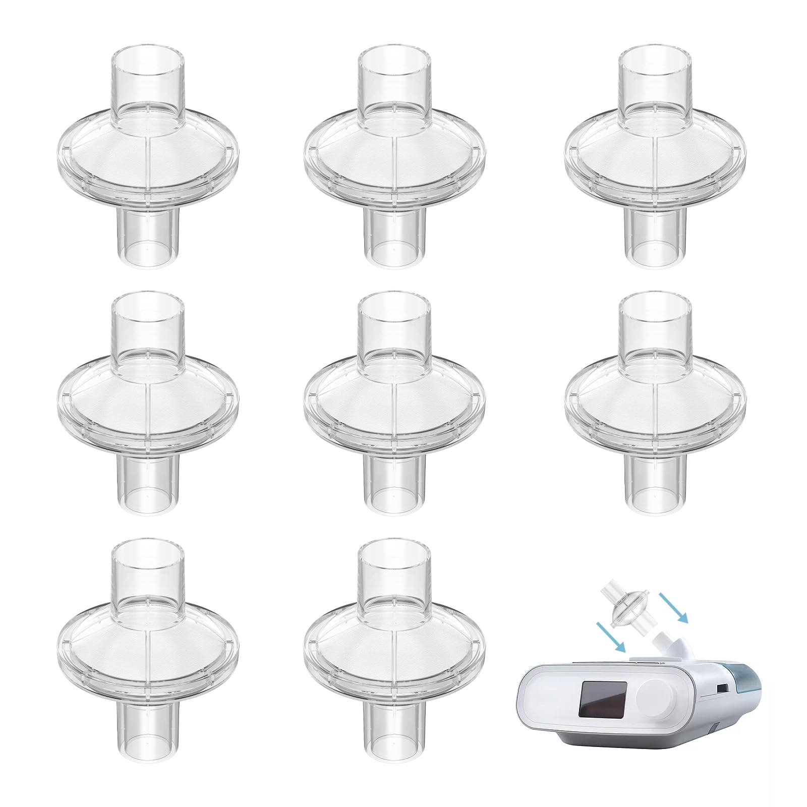 CPAP Filters for CPAP and BiPAP Machine - CPAP Inline Filters Compatible with ResMed, Dreamstation &amp; Any Machine with 22mm and 25mm Cpap Tube Hose, CPAP Supplies Accessories, 8 Packs