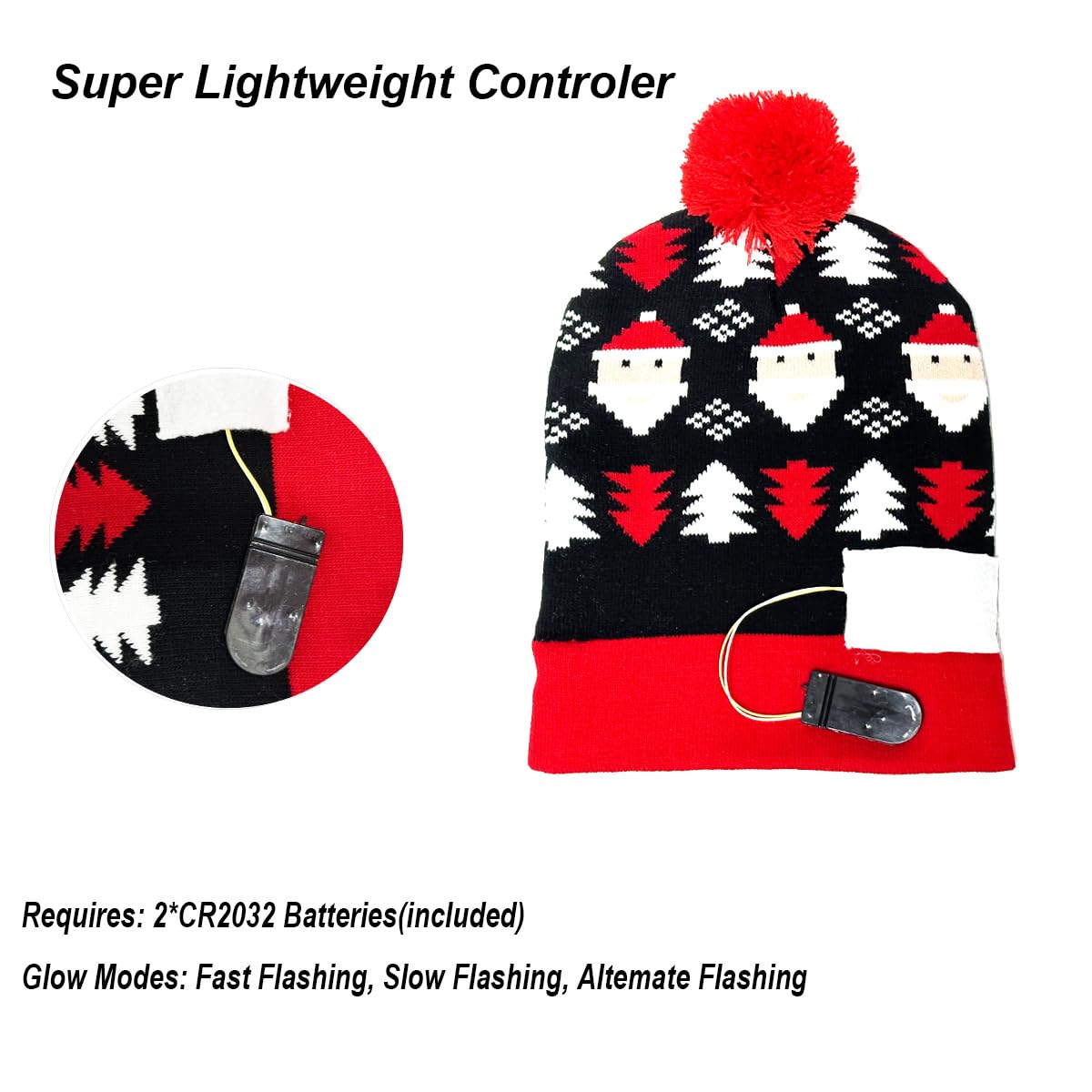 2 Pack LED Light Up Hat Beanie Knit Cap, Unisex Winter Snow Hat Sweater Ugly Holiday Hat Party Beanie Cap With 6 Colorful Lights Led