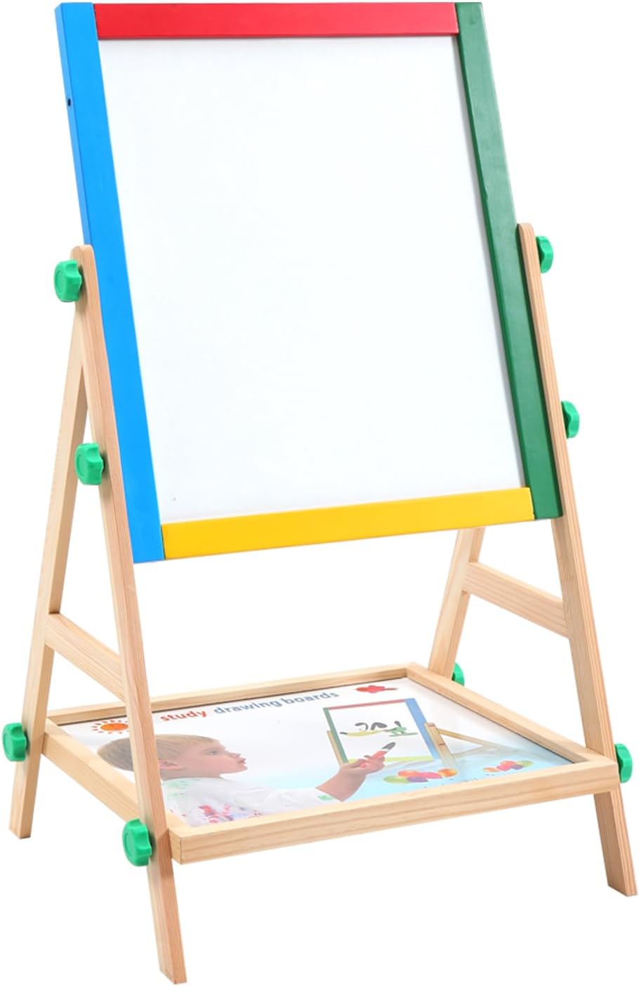 Wooden Art Easel for Kids, 2 in 1 Multi-Functional Double-Sided Adjustable Blackboard/Whiteboard with Storage Tray, Designed for Toddlers' Drawing and Doodling (Magnetic Easel)
